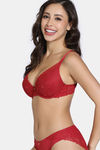 Zivame La Flamme Padded Plunge Wired Medium Coverage Lace Bra - Scarlet Smile — thumbnail 3
